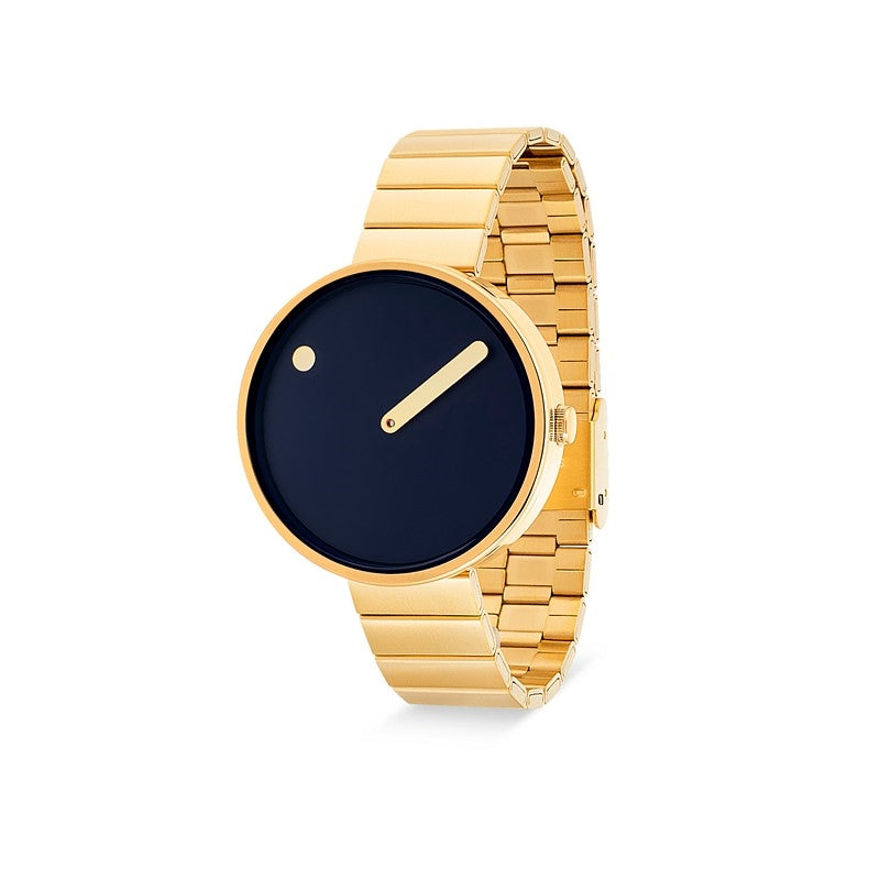 Picto Sort skive med steel bracelet i mat IP guld