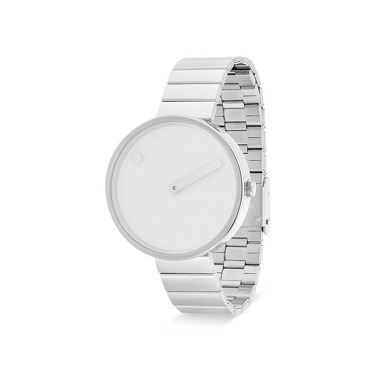 Picto - Hvid skive med steel bracelet i stål - 34 mm 3