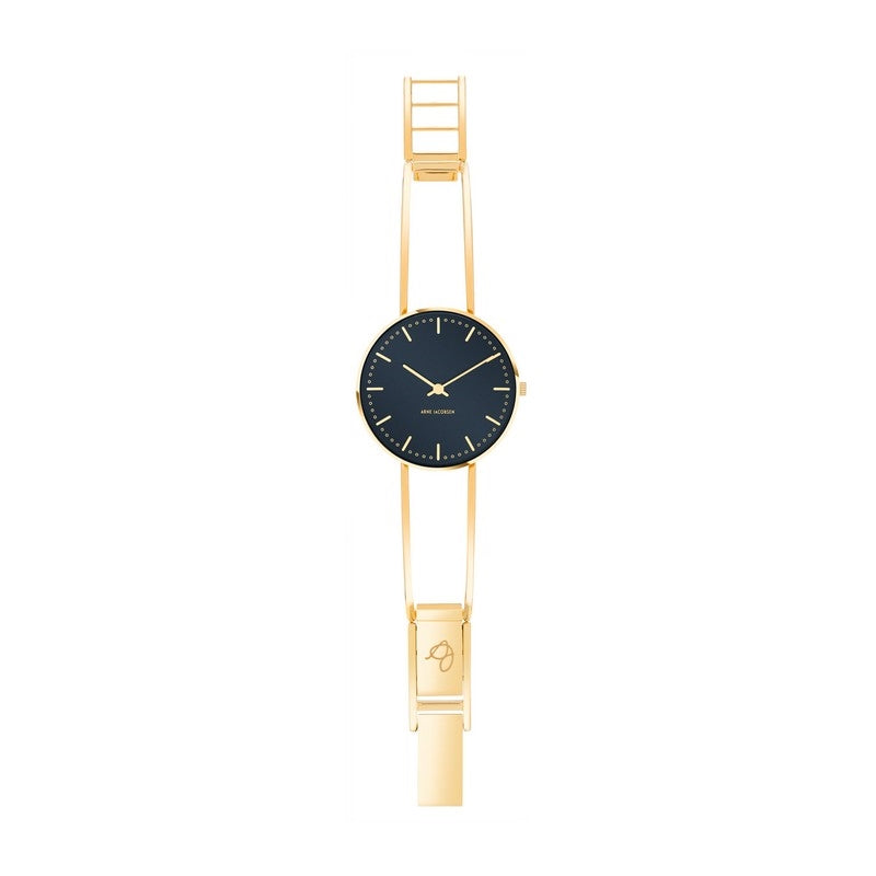 Arne Jacobsen Oxford Blue City Hall bangle ur i rustfrit stål – liggende på flade