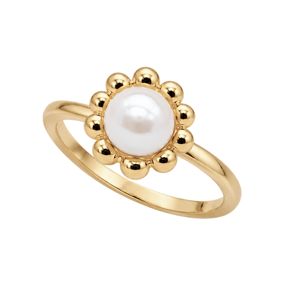 Christina Flower Pearl ring i forgyldt sølv med ferskvandsperle