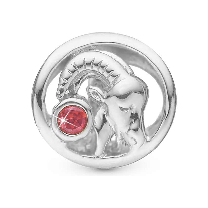 Christina Stjernetegn Stenbuk charm i sølv med granat til læderarmbånd