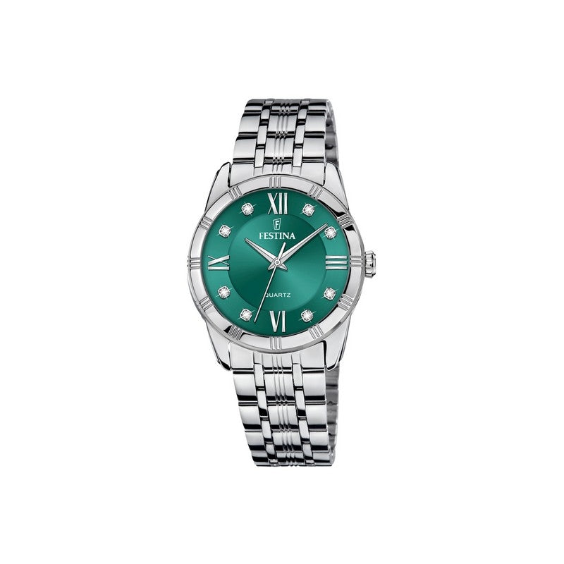 Festina MADEMOISELLE dameur i stål med grøn urskive og zirkonia sten, Ø 32 mm