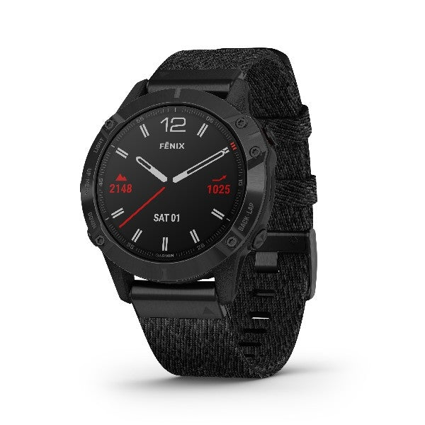 Garmin fenix 6 Pro Sapphire GPS-multisportsur med sort DLC og safirkrystalglas, sort nylonrem