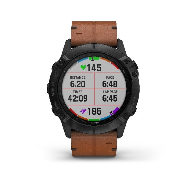 Garmin fenix 6X Pro smartwatch i sort DLC med safircrystalglas – nærbillede af detalje