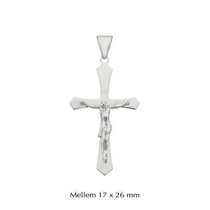 BNH korsvedhæng med Jesus i rhodineret sterlingsølv – klassisk og tidløst design i medium størrelse