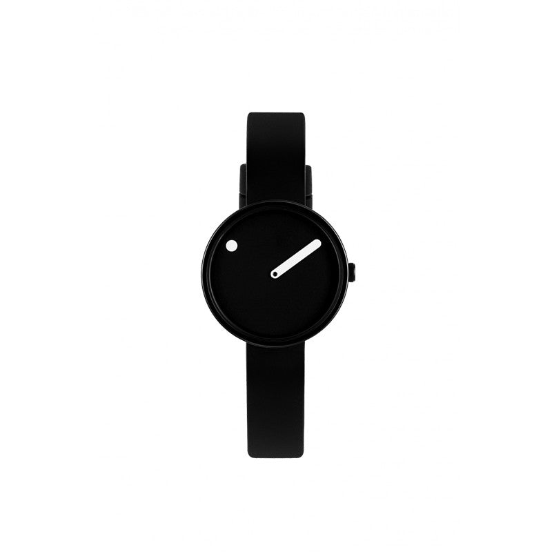 Picto dameur med sort urskive og sort silikonerem – minimalistisk design med 30 mm urskive