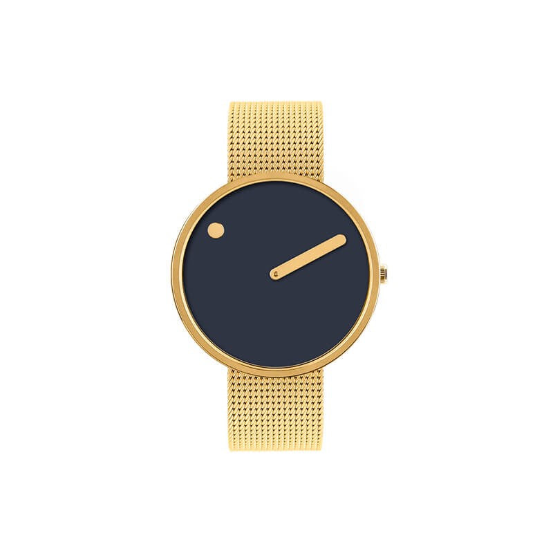 Picto herreur med midnight blue urskive og gylden mesh lænke, Ø 40 mm