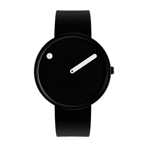 Picto ur med sort urskive og sort silikonerem – klassisk unisex design i 40 mm