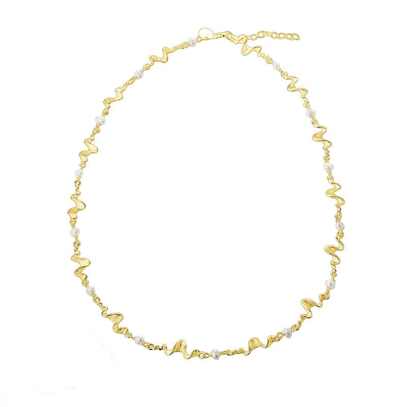 Aqua Dulce Rhumba Choker i forgyldt 925 sterlingsølv med små hvide ferskvandsperler