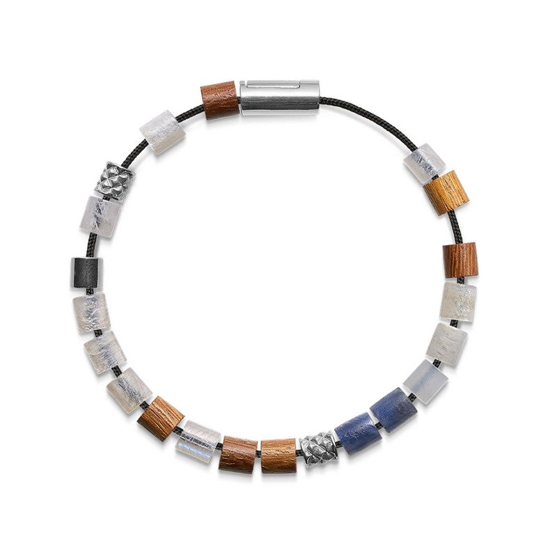 Mads Z Black Sun armbånd i sort nylon med månesten, perler og safir på sølvlås