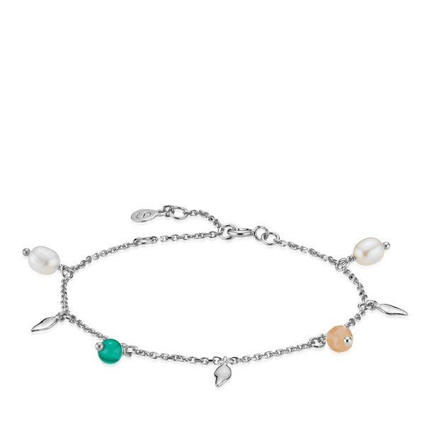 Sistie armbånd i sterlingsølv med peach moonstone, ferskvandsperle og grøn onyx