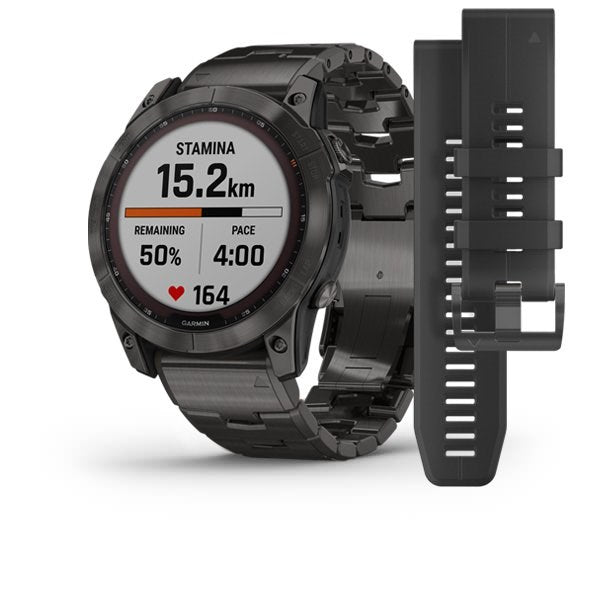 GARMIN Fenix 7X Sapphire Solar smartwatch i carbongrå DLC titanium med safir-glas og titaniumrem