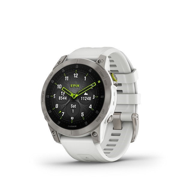 GARMIN Epix Sapphire Gen 2 smartwatch i hvid titanium med hvid silikonerem og safirkrystal glas