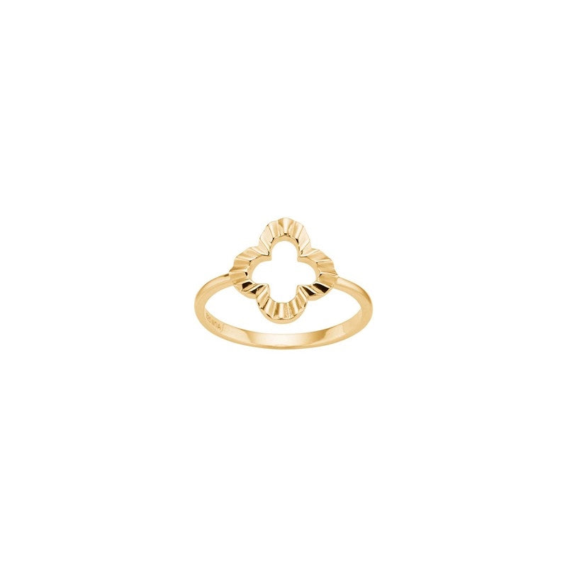 Nordahl Andersen CLOVERA52 ring i 18 karat forgyldt sølv med kløver-inspireret åbent design og bølgede kanter