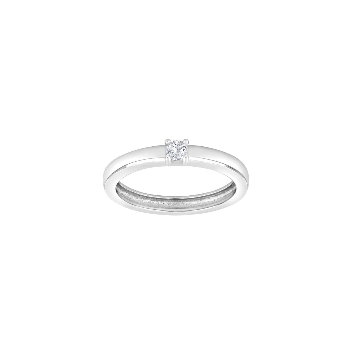 JoanliNor OBINOR ring i 925 sterling sølv med rhodinering og en enkelt zirkonia