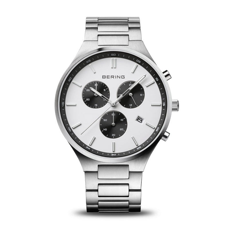 BERING Titan Chrono herreur i børstet titanium med hvid urskive og kronograf – 43 mm