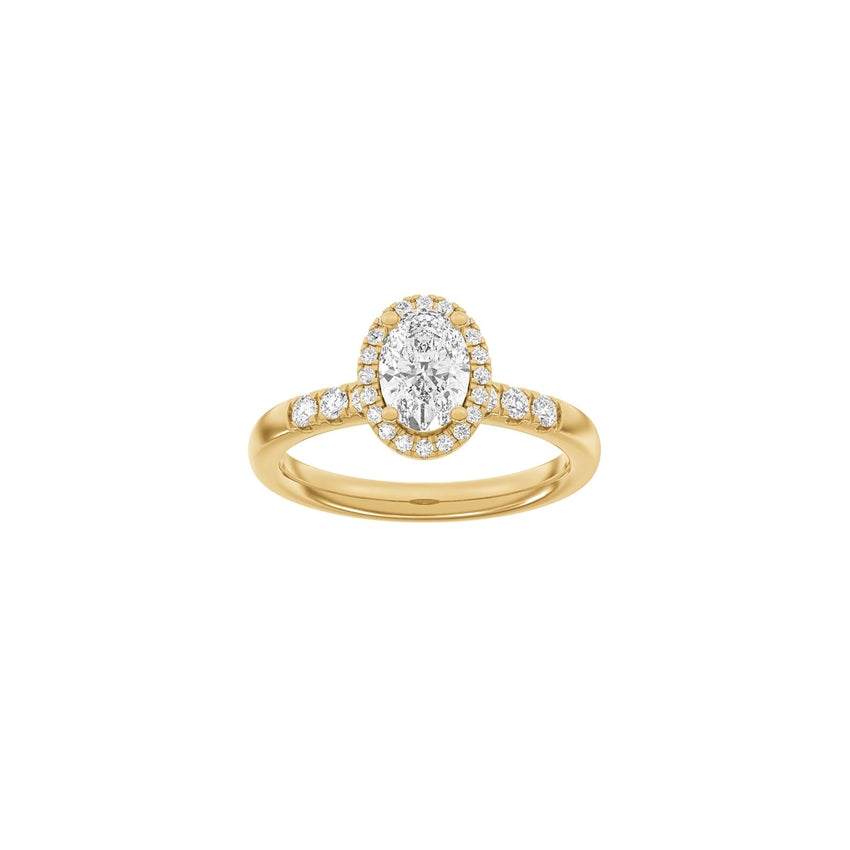 Siersbøl LUXURY halo-ring i 14 karat rødguld med oval lab-grown diamant på 1,00 ct og 0,32 ct pavédiamanter