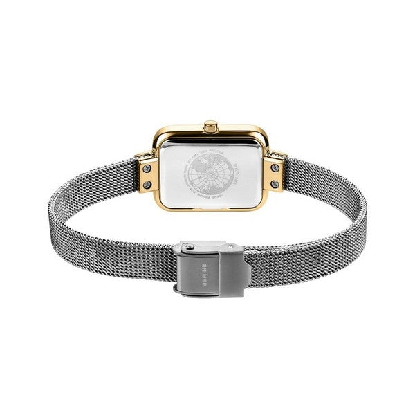 BERING Classic dameur i gyldent stål med Milanaise mesh-lænke – nærbillede af detalje