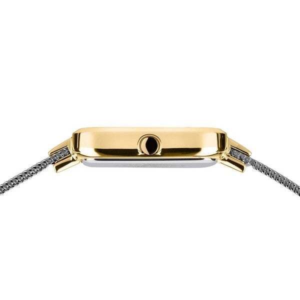 BERING Classic dameur i stål og guld med Milanaise mesh-lænke, set fra siden