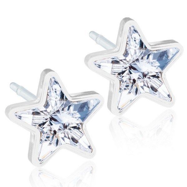Blomdahl Star Crystal øreringe i medicinsk plastik med klar zirkonia, stjerneformet design, 6 mm