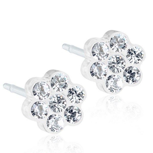 Blomdahl Daisy Crystal øreringe i medicinsk plastik med klare zirkonia – blomsterformet design på 5 mm