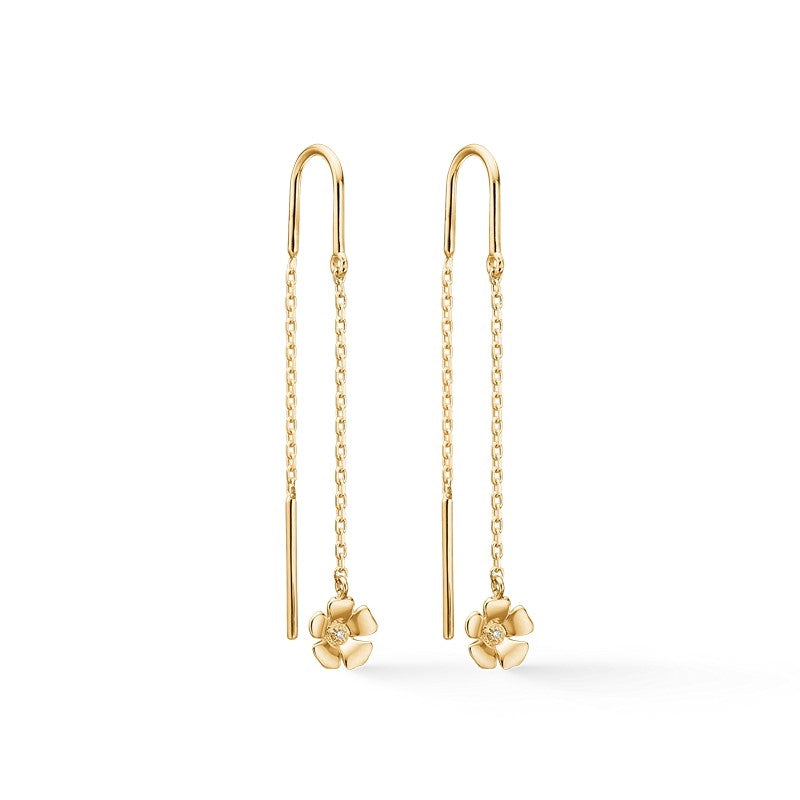 Mads Z Fleur ørekæder i 14 kt guld med diamant i blomstervedhæng – 34 mm langt fald
