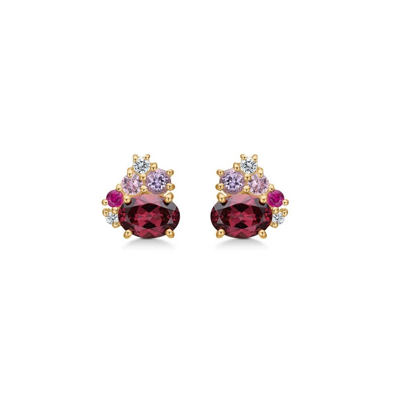 Mads Z Four Seasons Autumn øreringe i 14 karat guld med granat, rubin, pink safir og ametyst