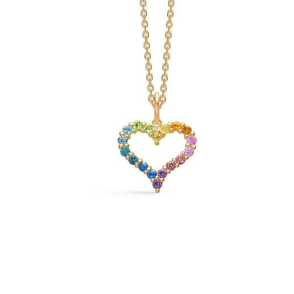 Mads Z Tender Heart Rainbow hjertevedhæng i 14 kt hvidguld med ametyst, safir, topas og turmalin