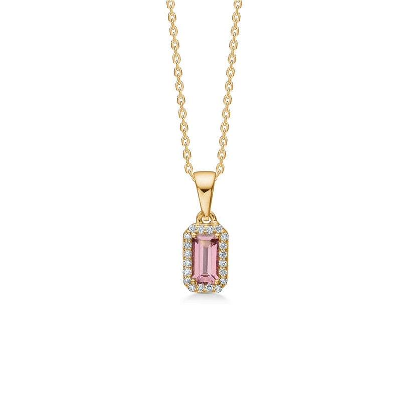 Mads Z Indigo halskæde i 14 karat guld med pink turmalin og 0,10 ct. diamanter