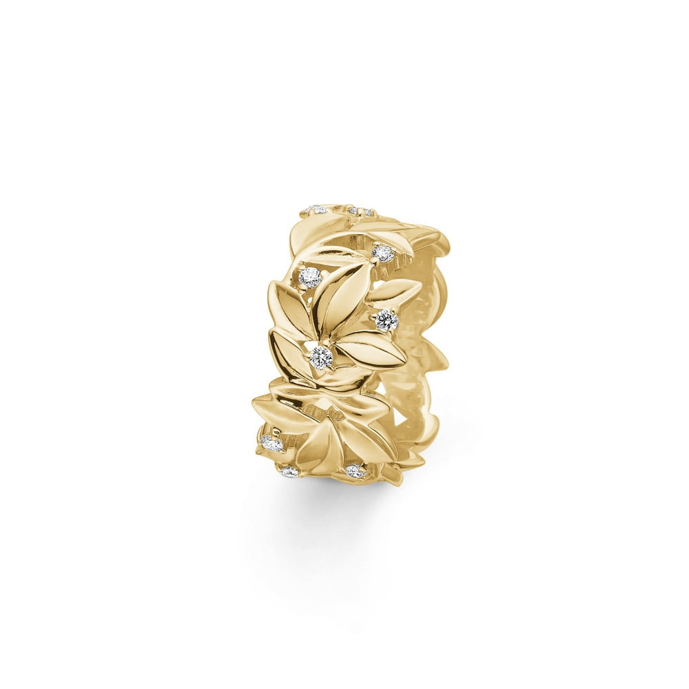 Mads Z Olive Love ring i 14 karat guld med blade, blomster og 0,28 ct diamanter