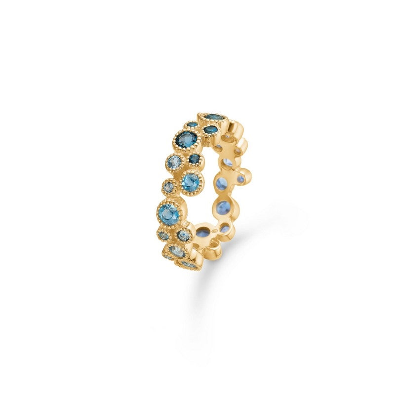 Mads Z Luxury Rainbow ring i 14 karat guld med safirer og blå topas i smukt farvespil