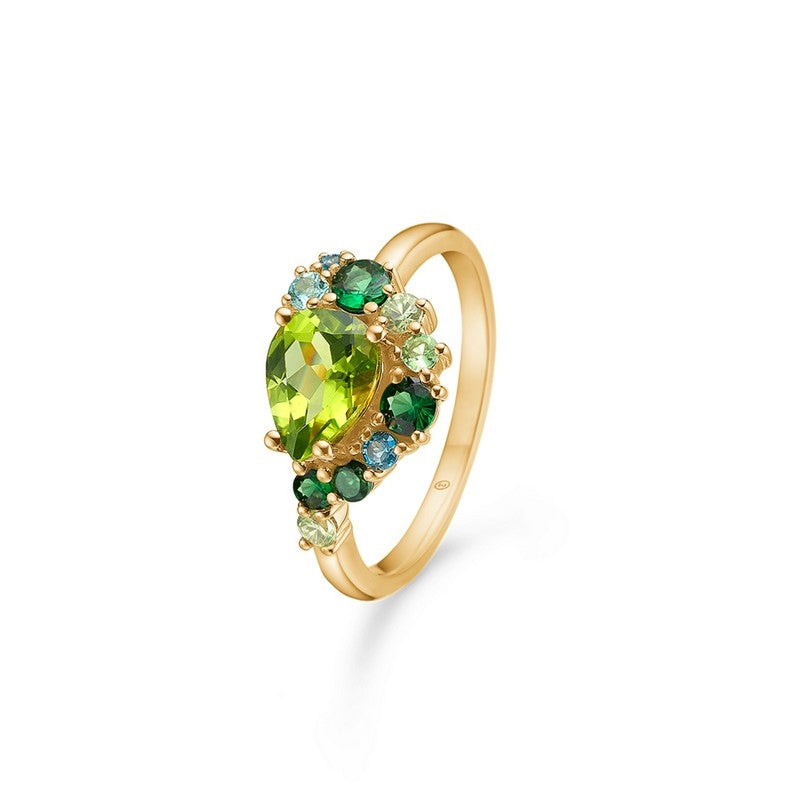 Mads Z Four Seasons Spring ring i 14 karat guld med peridot, grøn safir, tsavorit, turmalin og blå topas