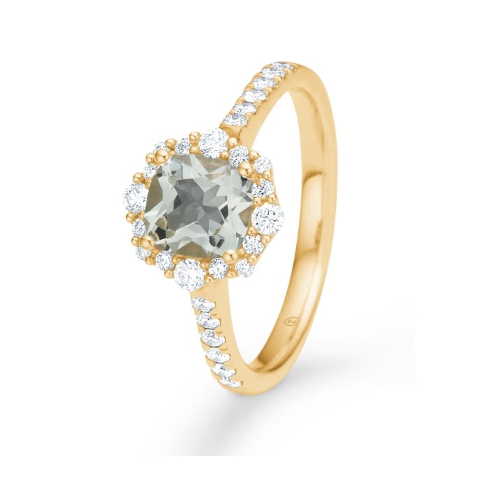 Mads Z Menthe ring i 14 karat guld med mintgrøn ametyst og 0,33 ct diamanter i rosetfatning