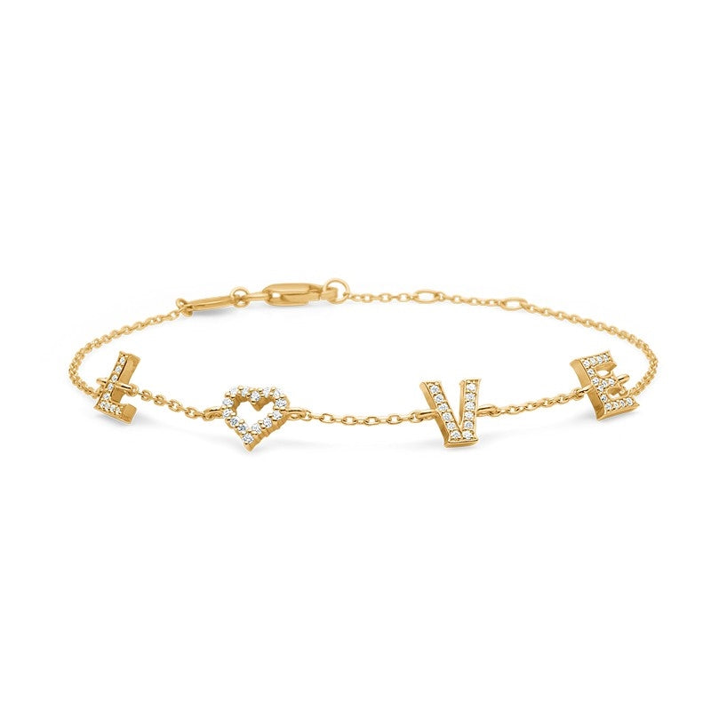 Mads Z Tender Love armbånd i 14 kt guld med diamanter på 0,14 ct og ordet LOVE i kæden