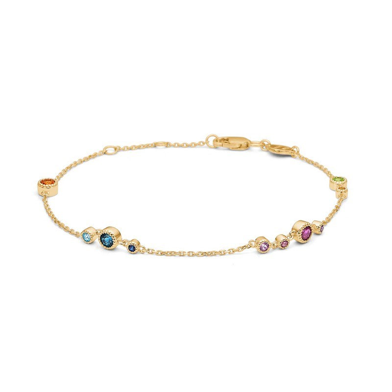 Mads Z Luxury Rainbow armbånd i 14 karat guld med ametyst, rubin, safir, topas og turmalin