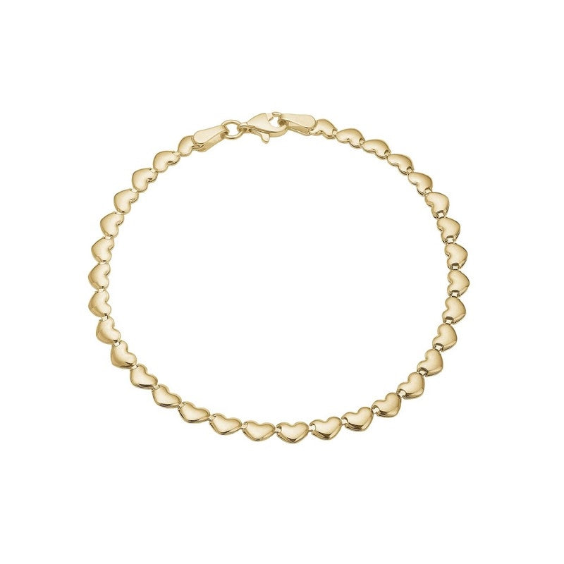 Aagaard armbånd i 8 karat guld med små hjerter langs hele båndet – let og feminint design