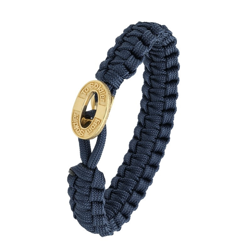 Aagaard From Soldier To Soldier armbånd i navyblå faldskærmsline med oval forgyldt sølvlås