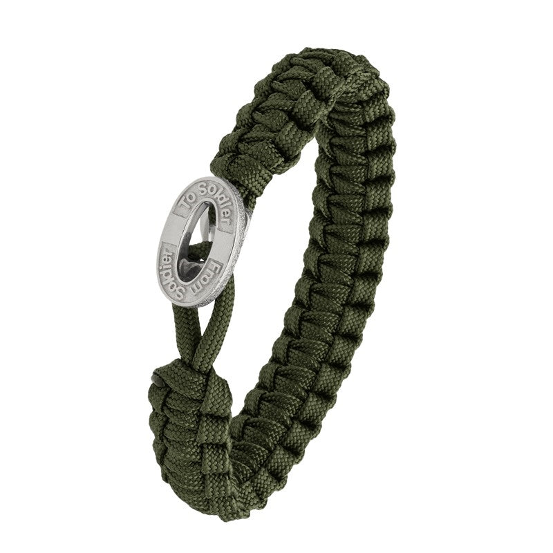Aagaard From Soldier To Soldier armbånd i armygrøn flettet faldskærmsline med oval sølvlås