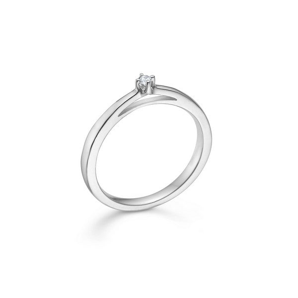 Mads Z Crown solitaire ring i 14 kt. hvidguld med diamant i klassisk firgreb-fatning