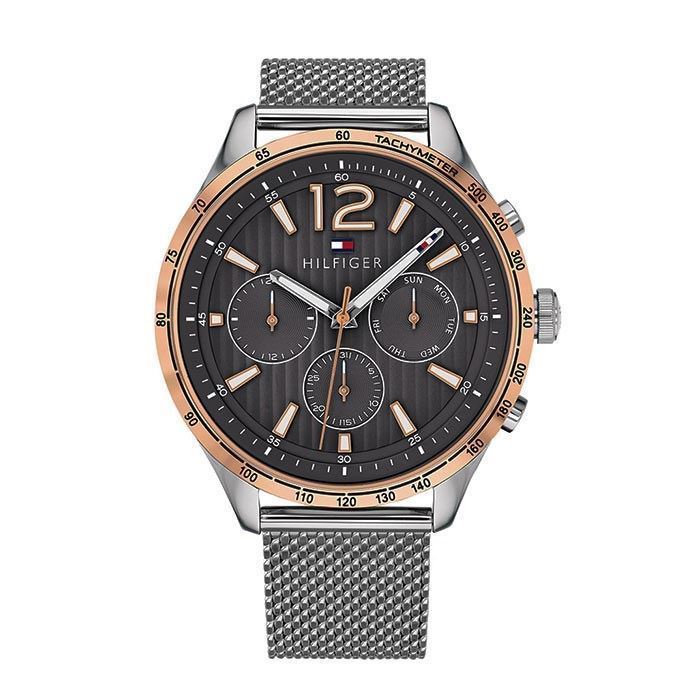 Tommy Hilfiger Gavin herreur i rustfrit stål med meshlænke og tachymeter-skala