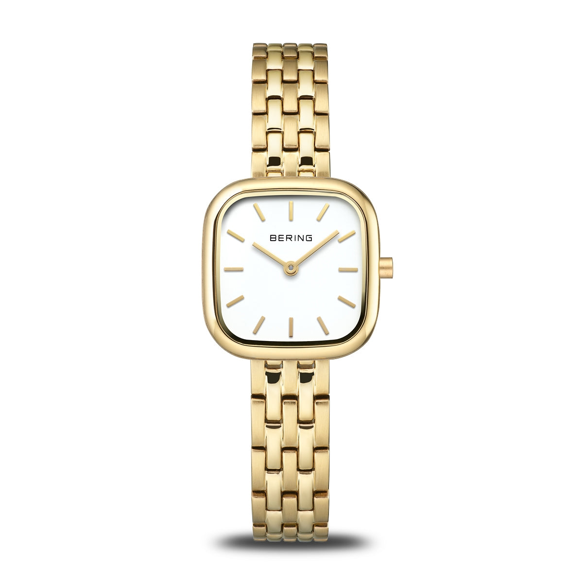 BERING Classic dameur i IP-forgyldt stål med sølv urskive og 25 mm rektangulært design