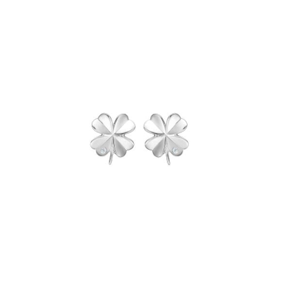 Mads Z Clover ørestikker i 925 sterling sølv med hvid zirkonia i firkløverform – 9 mm