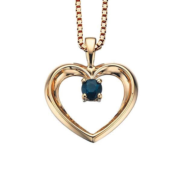 Scrouples hjertevedhæng i 14 kt. guld med mørkeblå safir – klassisk og tidløst smykke