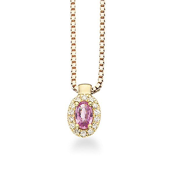 Scrouples vedhæng i 14 karat guld med pink safir og brillanter på 0,07 ct