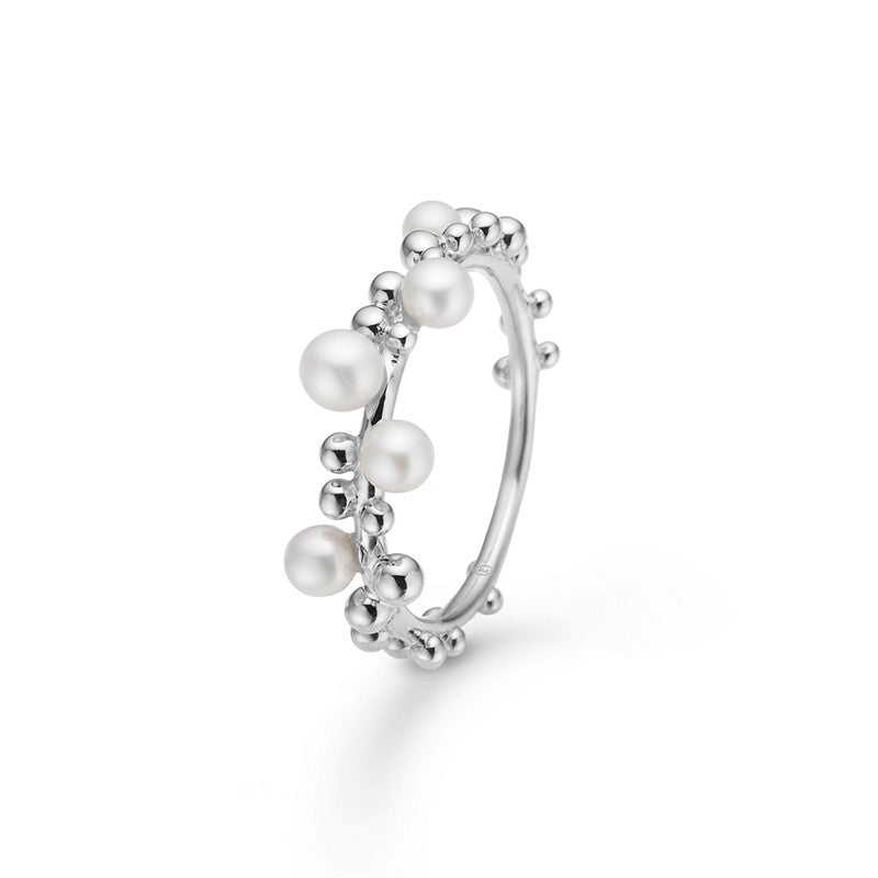 Mads Z Bubbles n' Pearls ring i 925 sterling sølv med hvide perler og sølvkugler