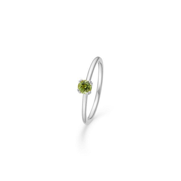 Mads Z Poetry Solitaire ring i sterlingsølv med grøn peridot sat i fire grabbere