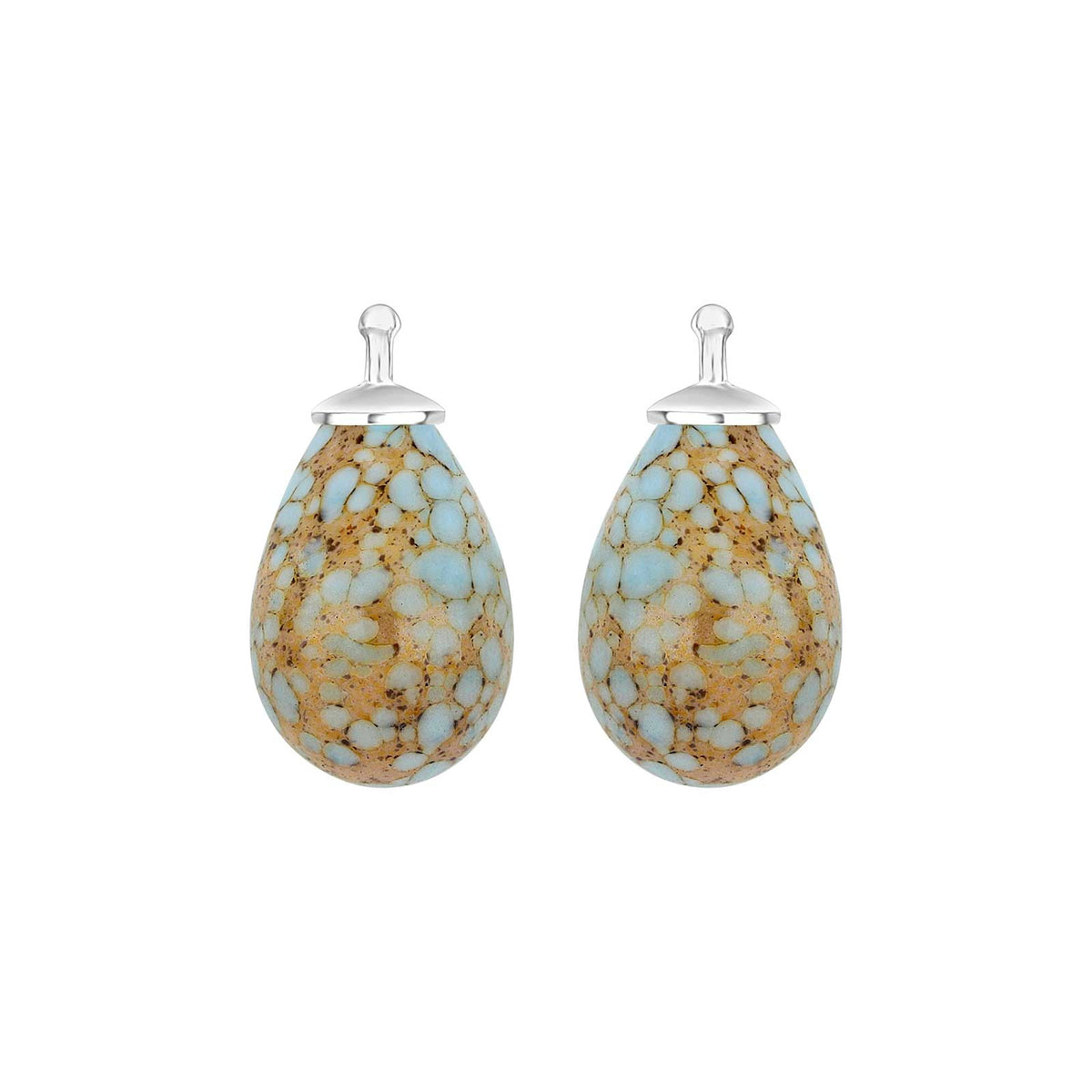 Heide Heinzendorff Bøhmisk kvartsglas dråbe øreringe i sølv med lyseblå og beige kvarts på 11x16 mm.
