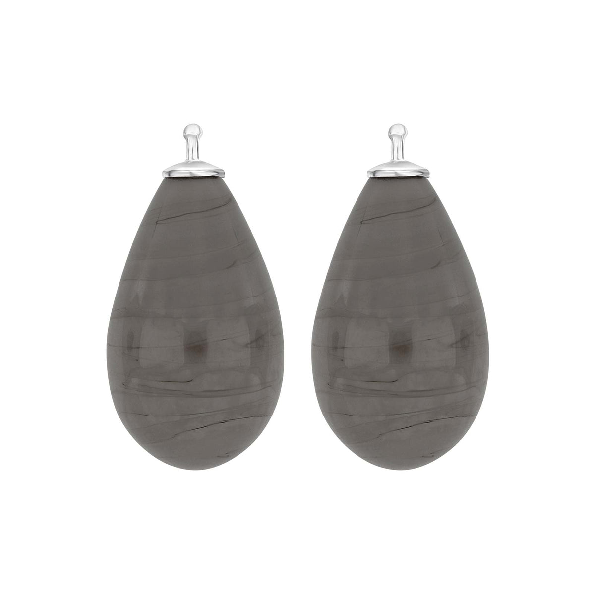 Heide Heinzendorff Bøhmisk kvartsglas dråbe ørering vedhæng i sølv med mørkegrå røgfarvet kvarts 12x24 mm.