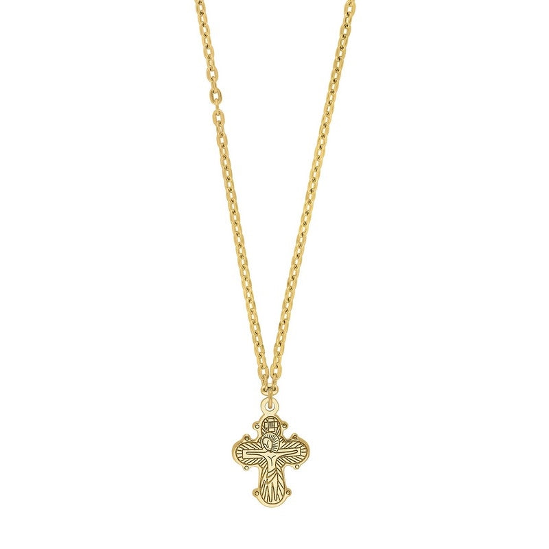 Siersbøl Dagmarkors halskæde i forgyldt sølv med graveret Jesus-motiv, 8x10 mm