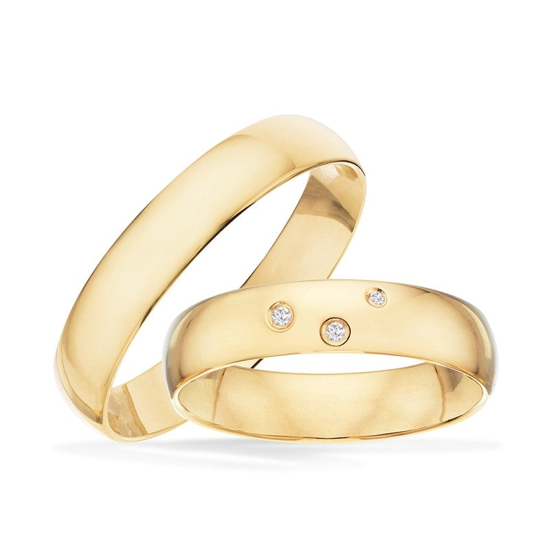 Scrouples vielsesringe i guld med brillanter – set fra siden